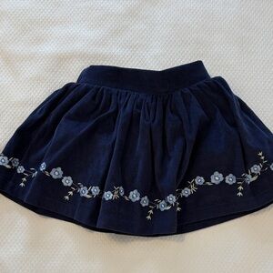 Trotters Navy Corduroy Floral Embroidered Skirt